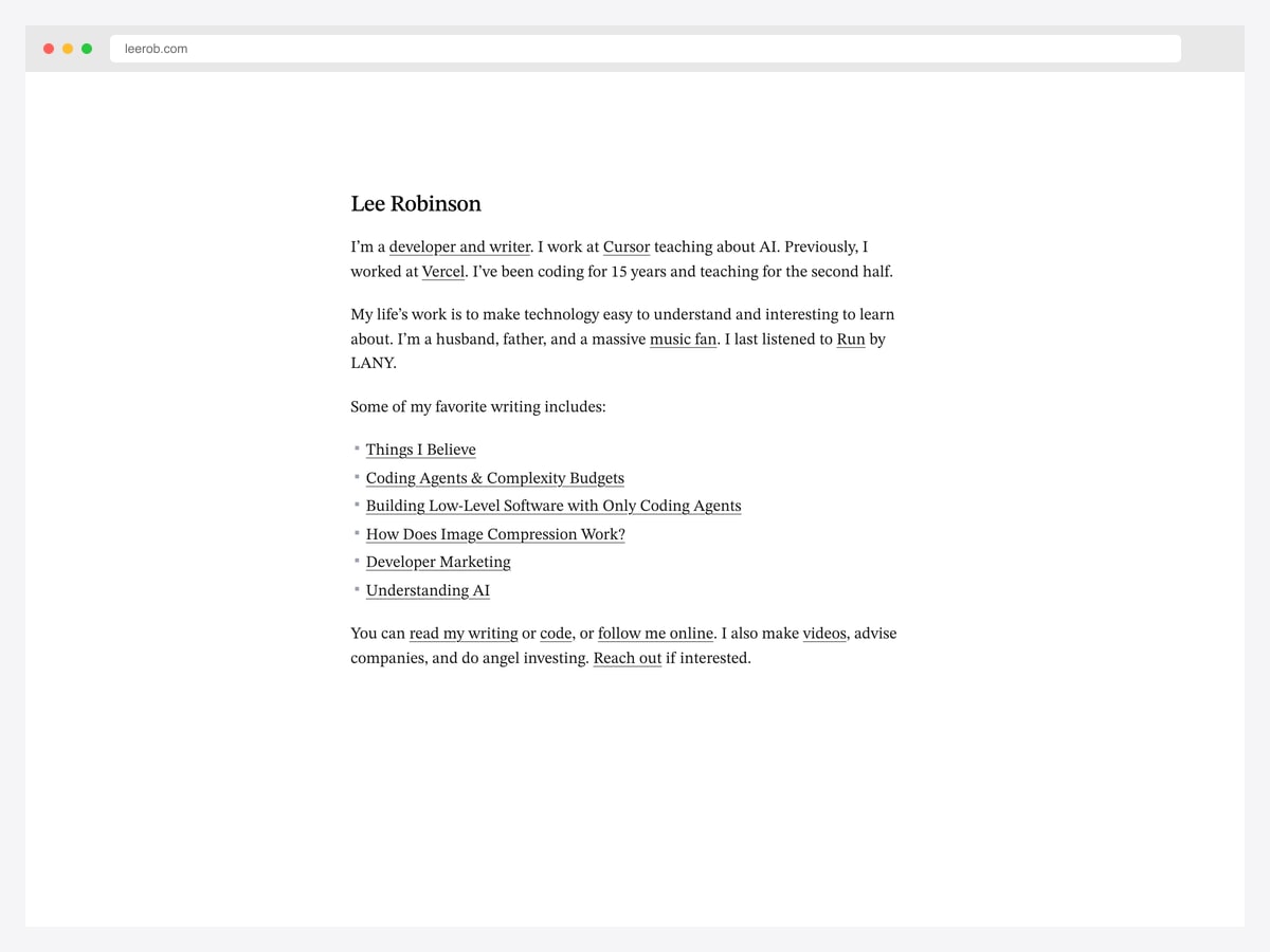 Lee Robinson next-blog-mdx — 7.6k star minimalist Next.js + MDX blog by Vercel's former head of DevRel