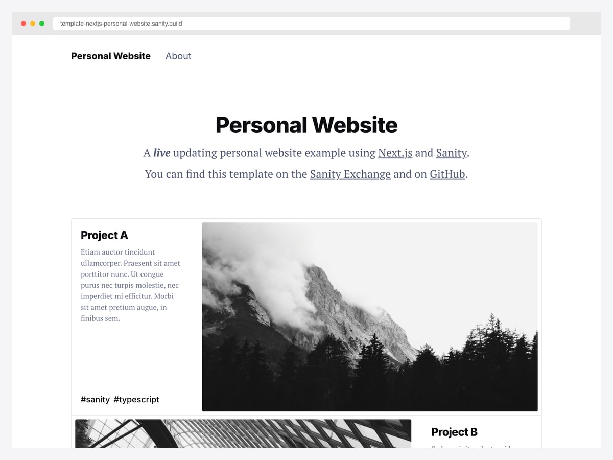 Sanity Next.js Personal Website Starter — official Sanity template with real-time collaborative content editing