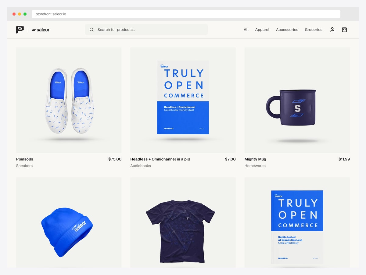 Saleor Storefront — Next.js 16 + React 19 multi-channel storefront with GraphQL and Cache Components
