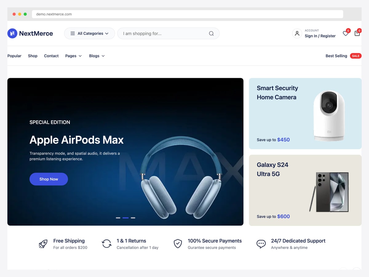 NextCommerce — premium Next.js 16 + Sanity CMS + Stripe + Algolia + NextAuth ecommerce template