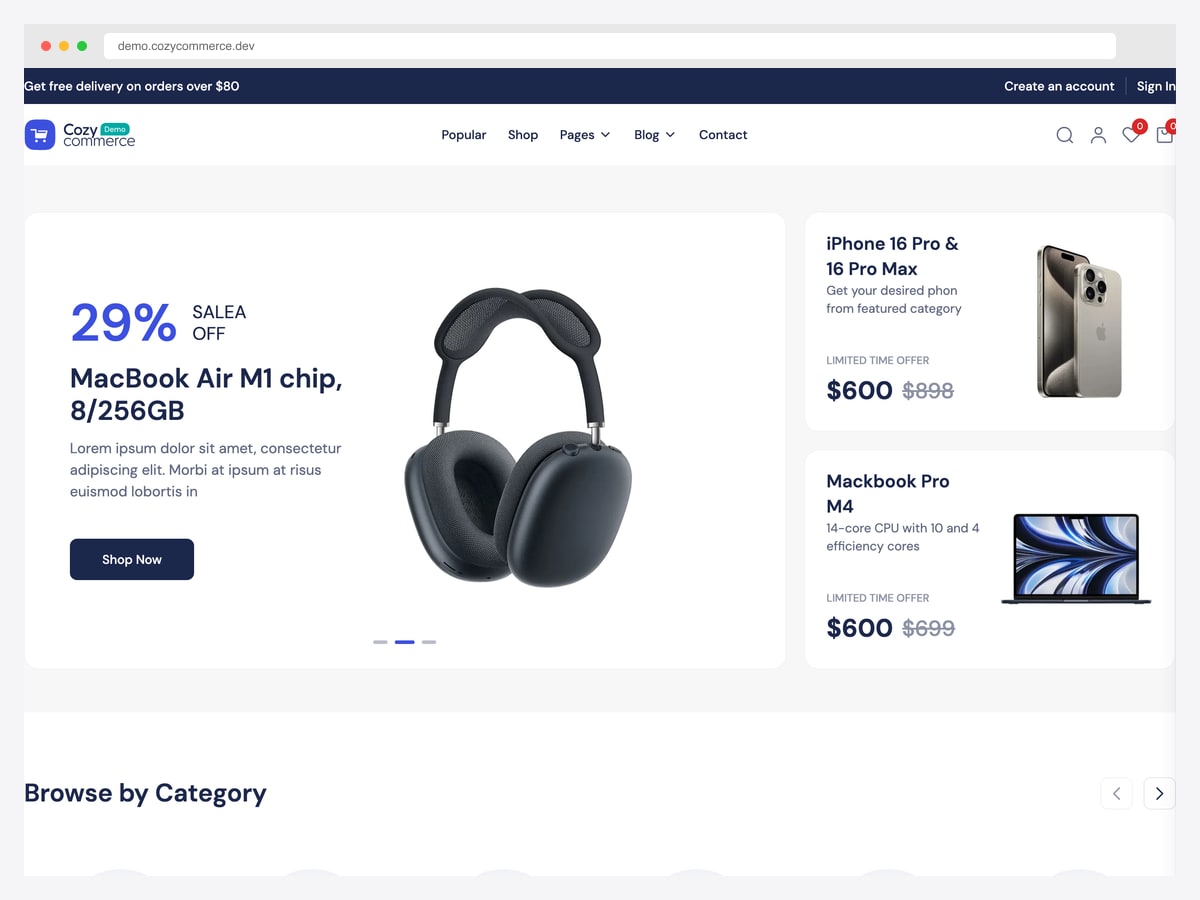 CozyCommerce — premium Next.js ecommerce with 100+ UI components, 20+ pages, Prisma, Stripe, Algolia, NextAuth