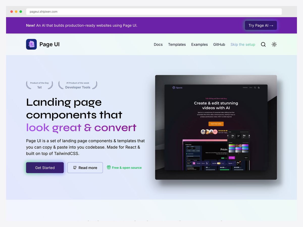 Page UI by Shipixen — copy-paste landing page components with Thief Mode one-click section copy