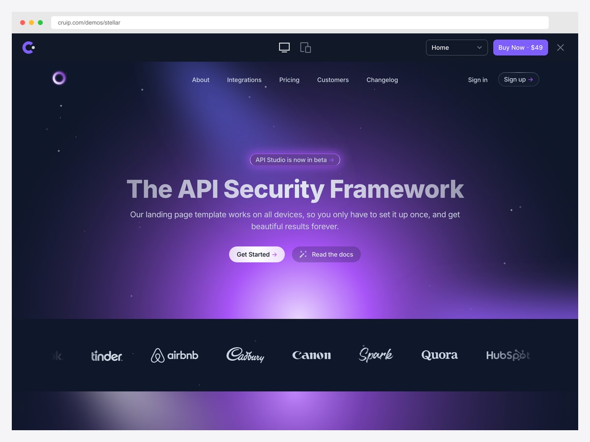 Cruip Stellar — premium dark and modern Next.js landing page template by Cruip, $49