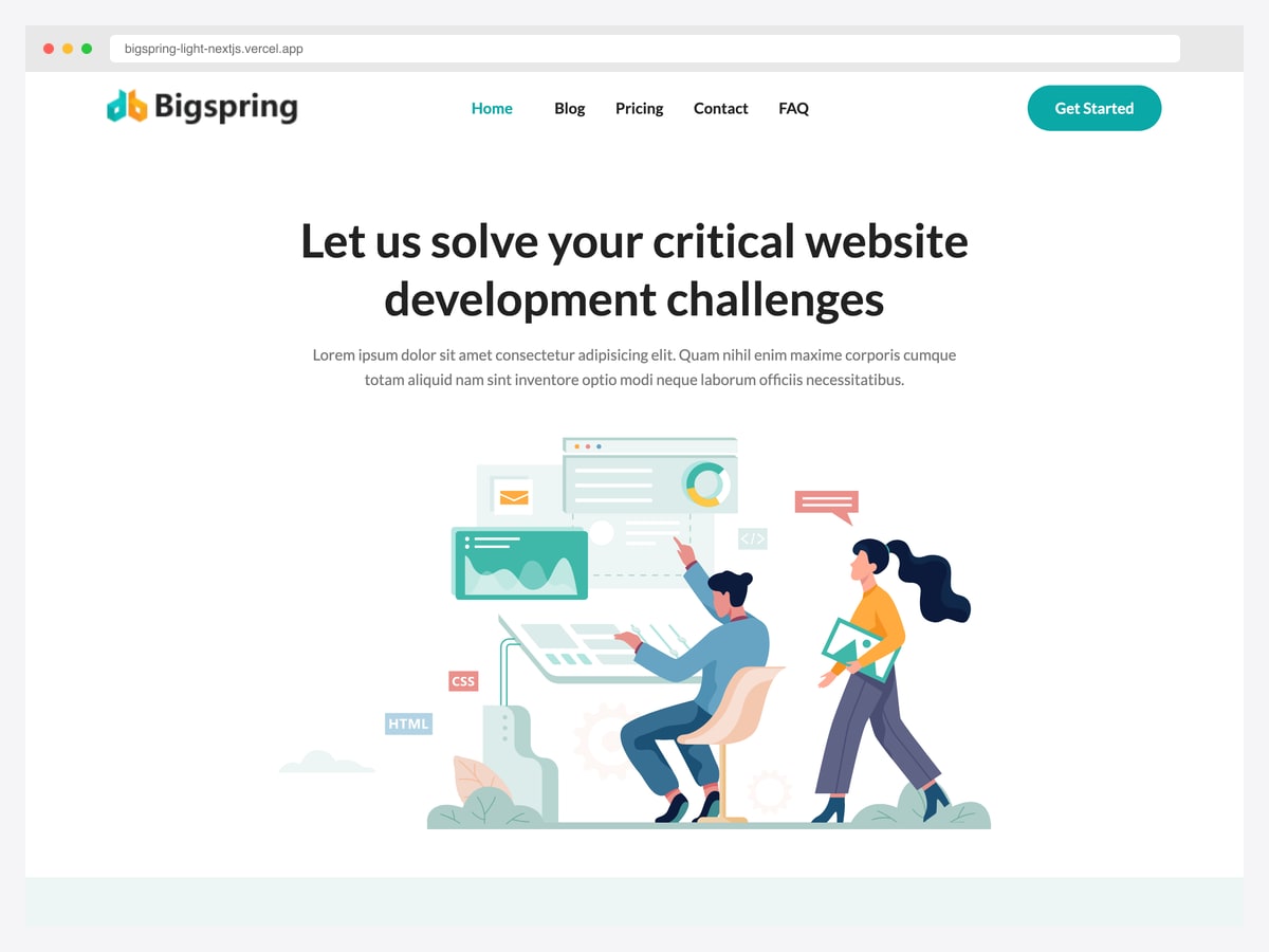 Bigspring Light by Themefisher — free Next.js agency and marketing landing template with 9+ pre-designed pages