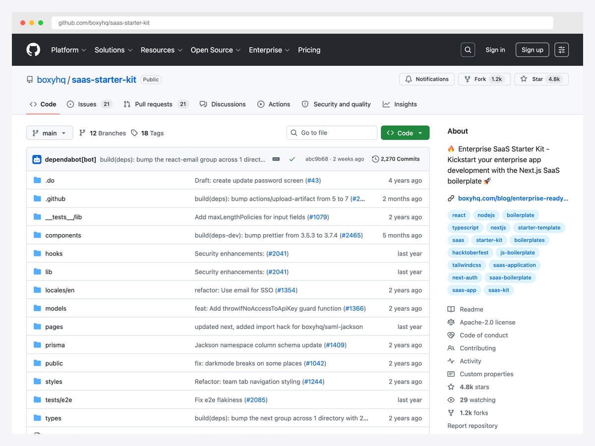 BoxyHQ SaaS Starter Kit — enterprise Next.js SaaS with SAML SSO, SCIM directory sync, audit logs