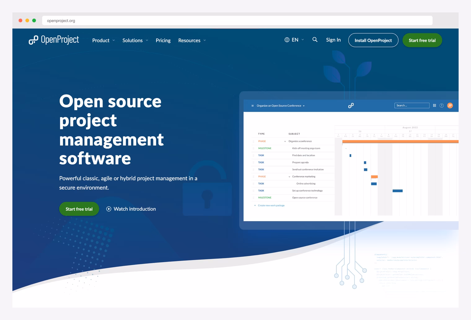 OpenProject — open-source project management with Gantt chart, work packages, and agile boards