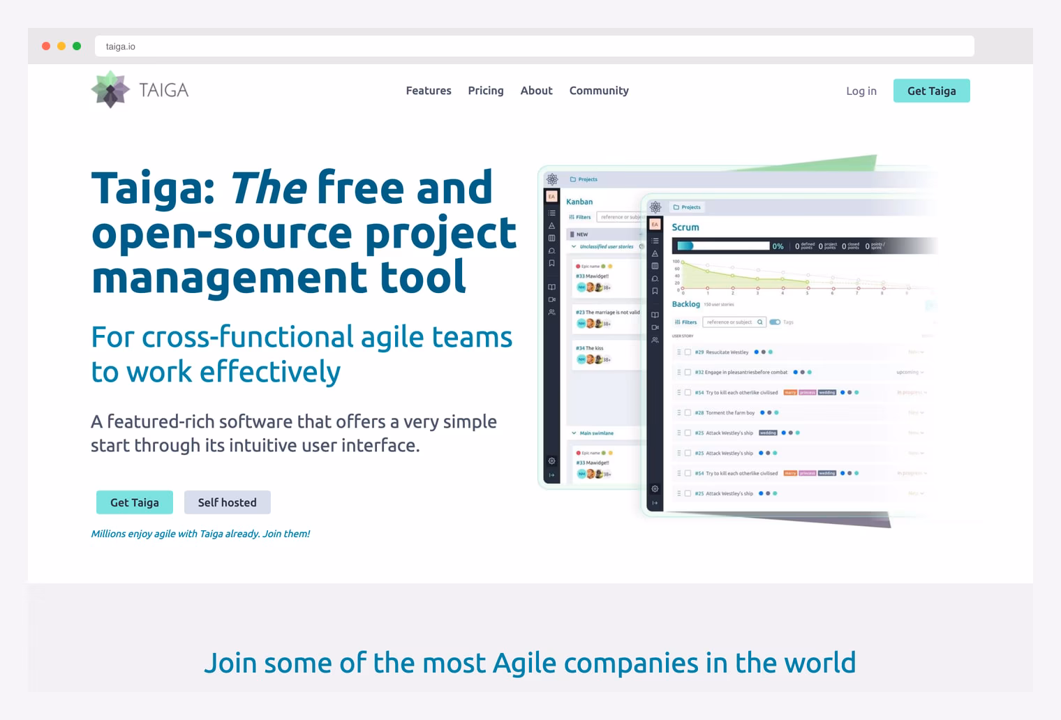 Taiga — open-source project management for cross-functional agile teams with Kanban and Scrum