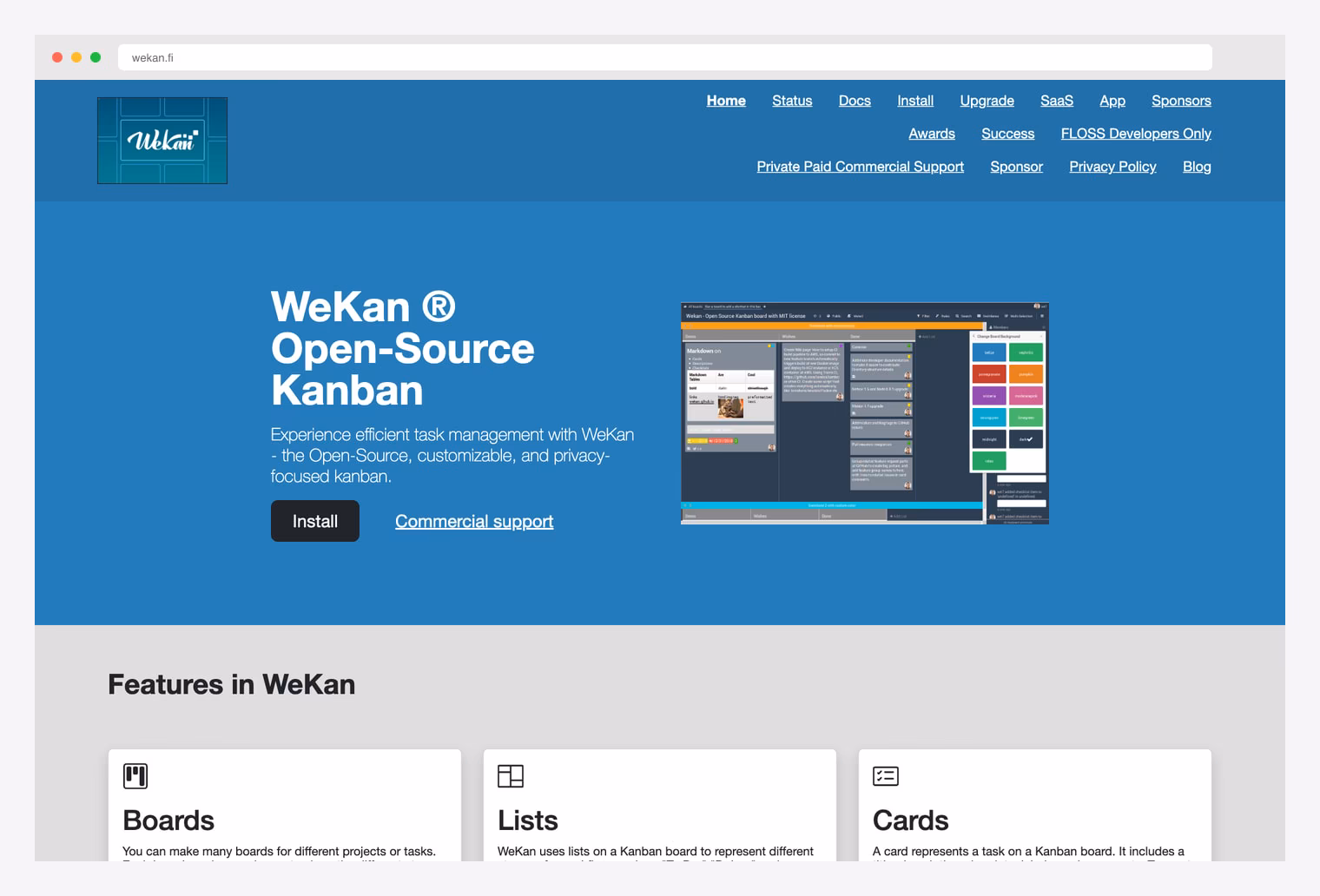 WeKan — open-source MIT-licensed Kanban board, customizable and privacy-focused