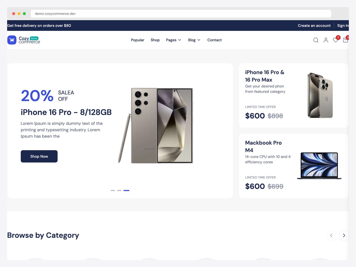 CozyCommerce — premium Next.js ecommerce with 100+ UI components, 20+ pages, Prisma, Stripe, Algolia, NextAuth
