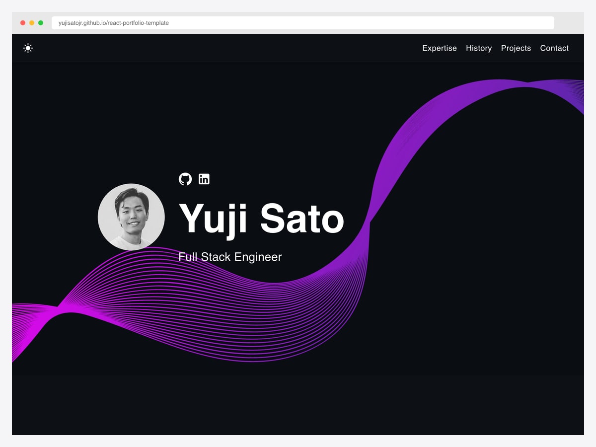 Yuji Sato React portfolio template — TypeScript-first, React Router, multi-page structure