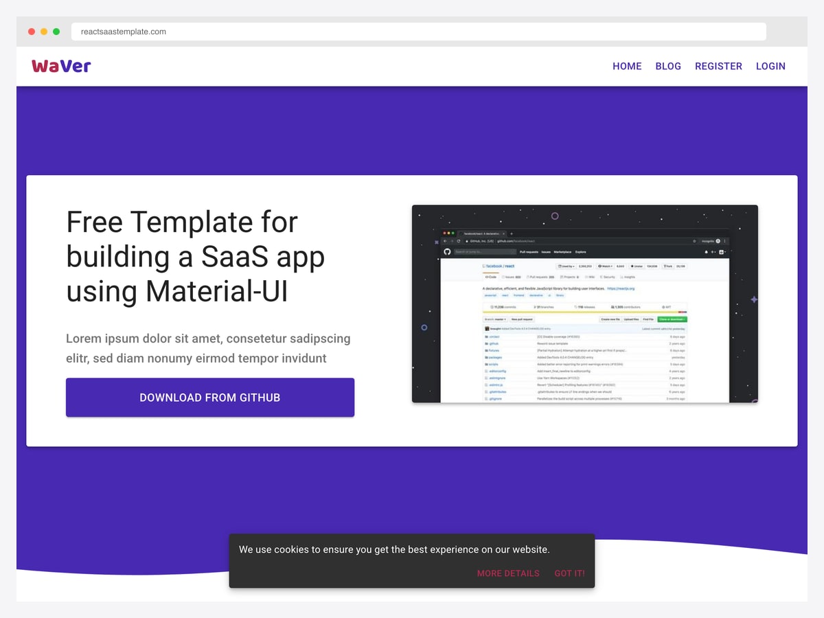 dunky11/react-saas-template — 2k star MIT React SaaS / admin template with Material-UI, Stripe, Recharts