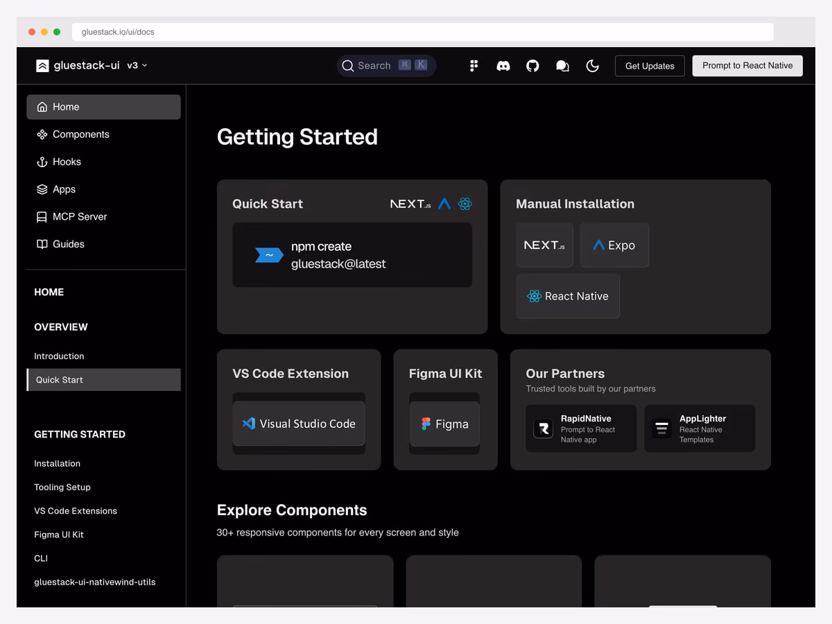 gluestack-ui — 5.1k star universal React + React Native component library with NativeWind, React Server Components