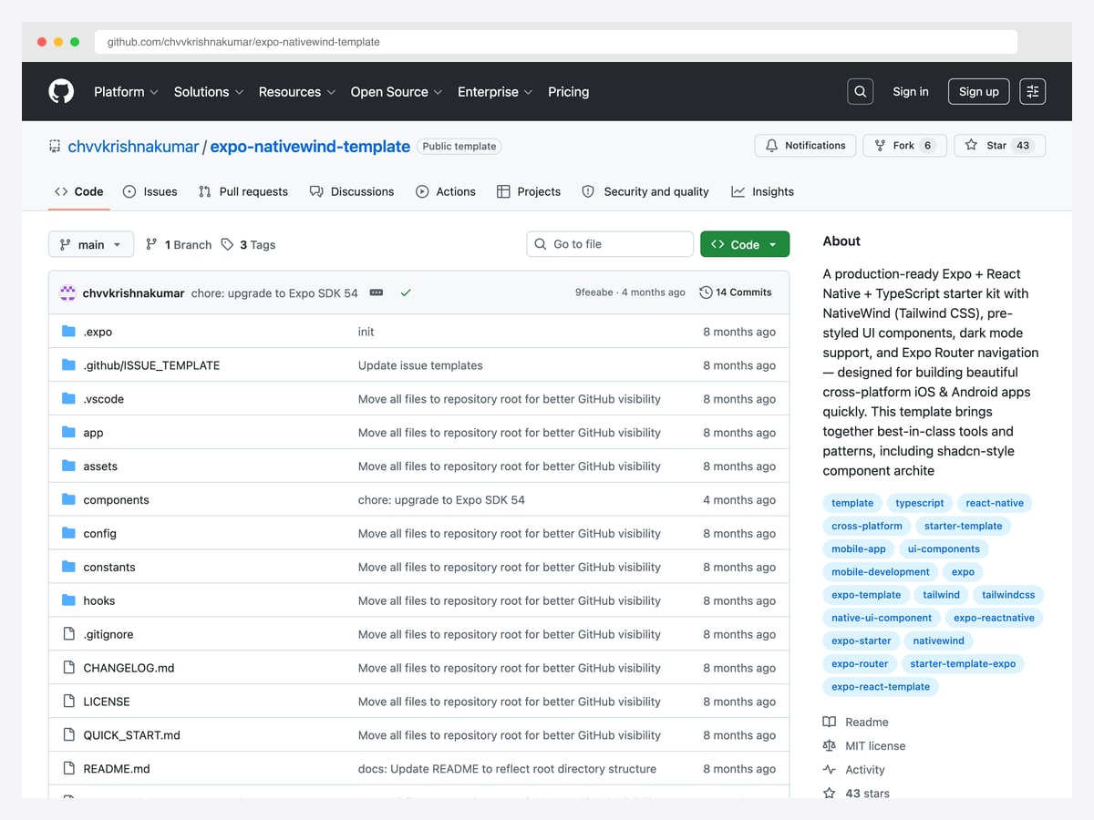 Expo NativeWind Template — production-ready Expo + TypeScript + NativeWind + shadcn-style component architecture + dark mode
