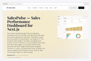 TheFrontKit Sales Dashboard Kit — premium Next.js 16 + Tailwind 4 + React 19 + shadcn/ui sales dashboard template product page with preview showing sales pipeline kanban, revenue forecasting charts, deal-stage funnels, team-performance leaderboards, and customer / opportunity management screens