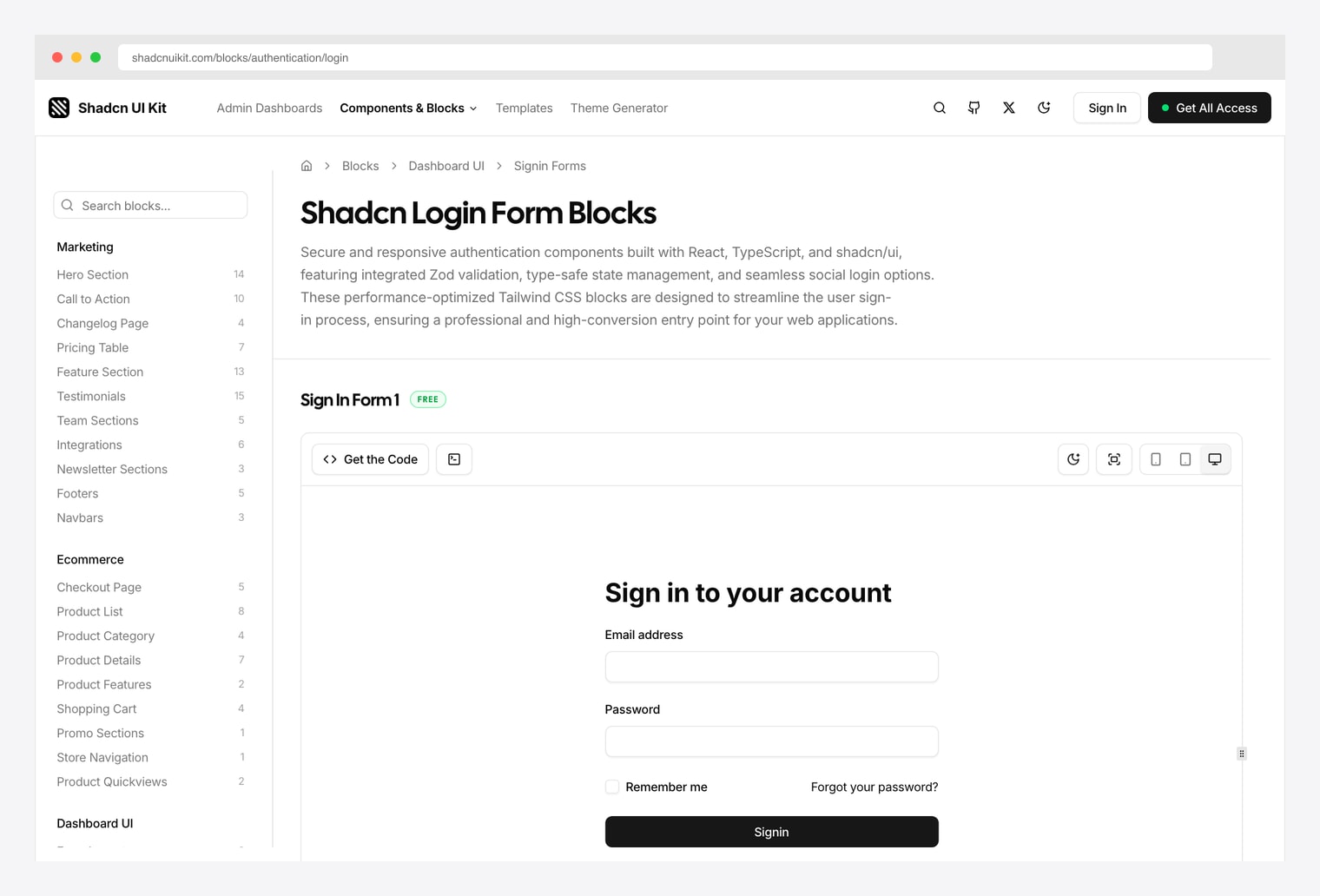 Shadcn UI Kit Login Form Blocks — premium authentication blocks