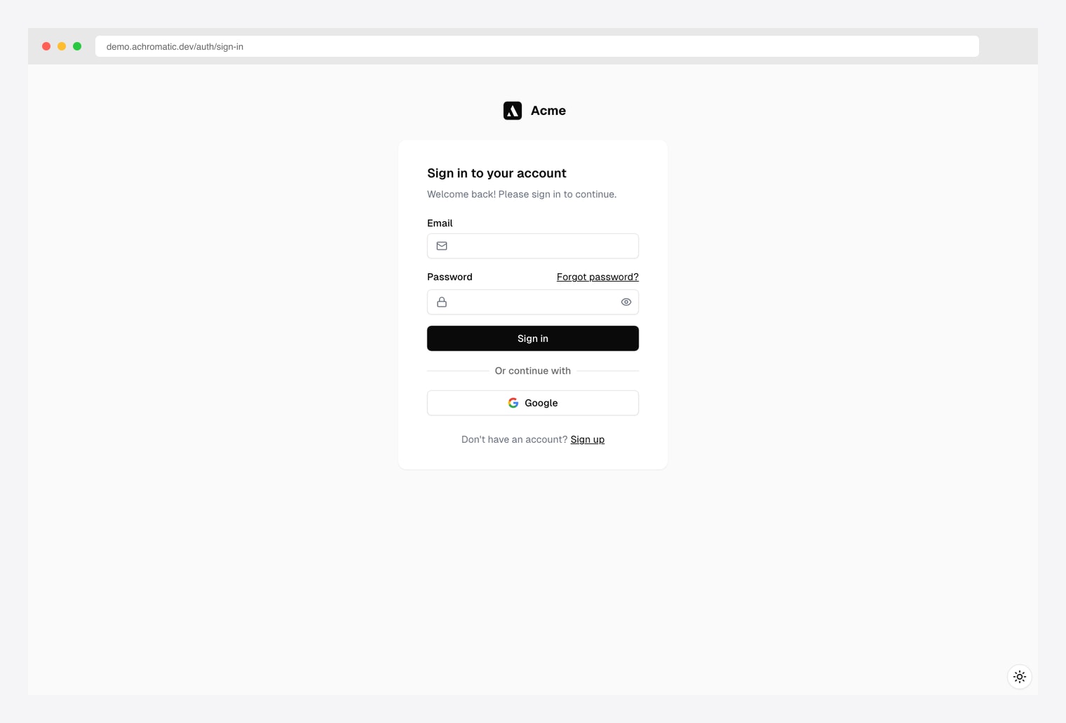 Achromatic Sign In — Better Auth + tRPC + shadcn/ui login page