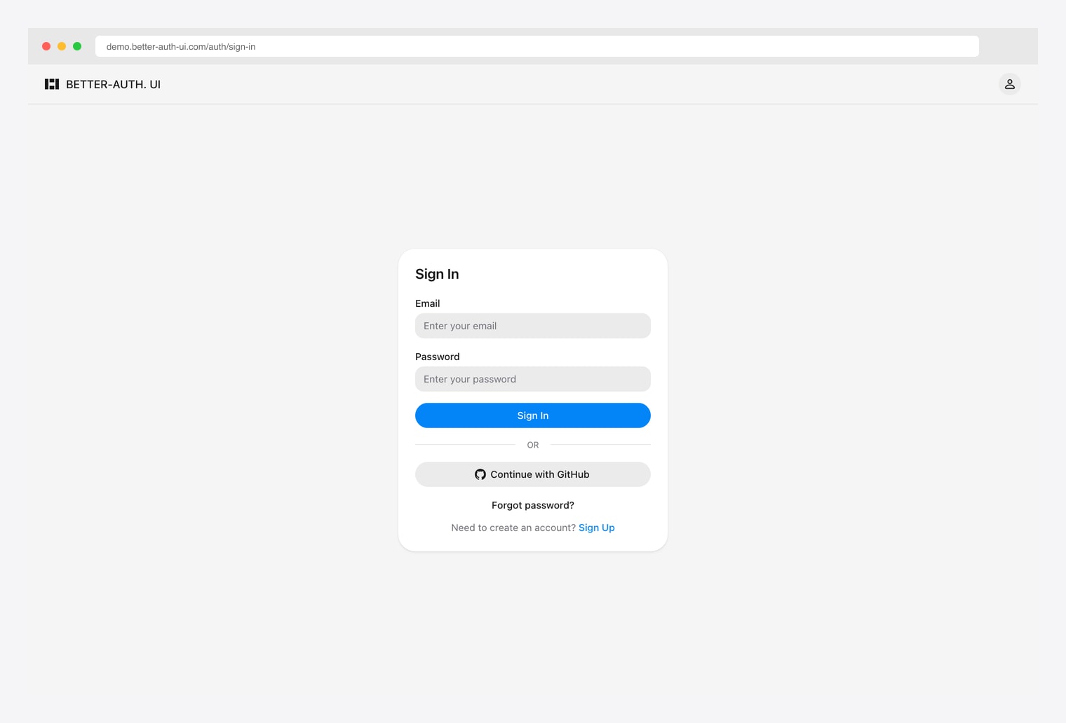 Better Auth UI Sign In — pre-built shadcn/ui auth components