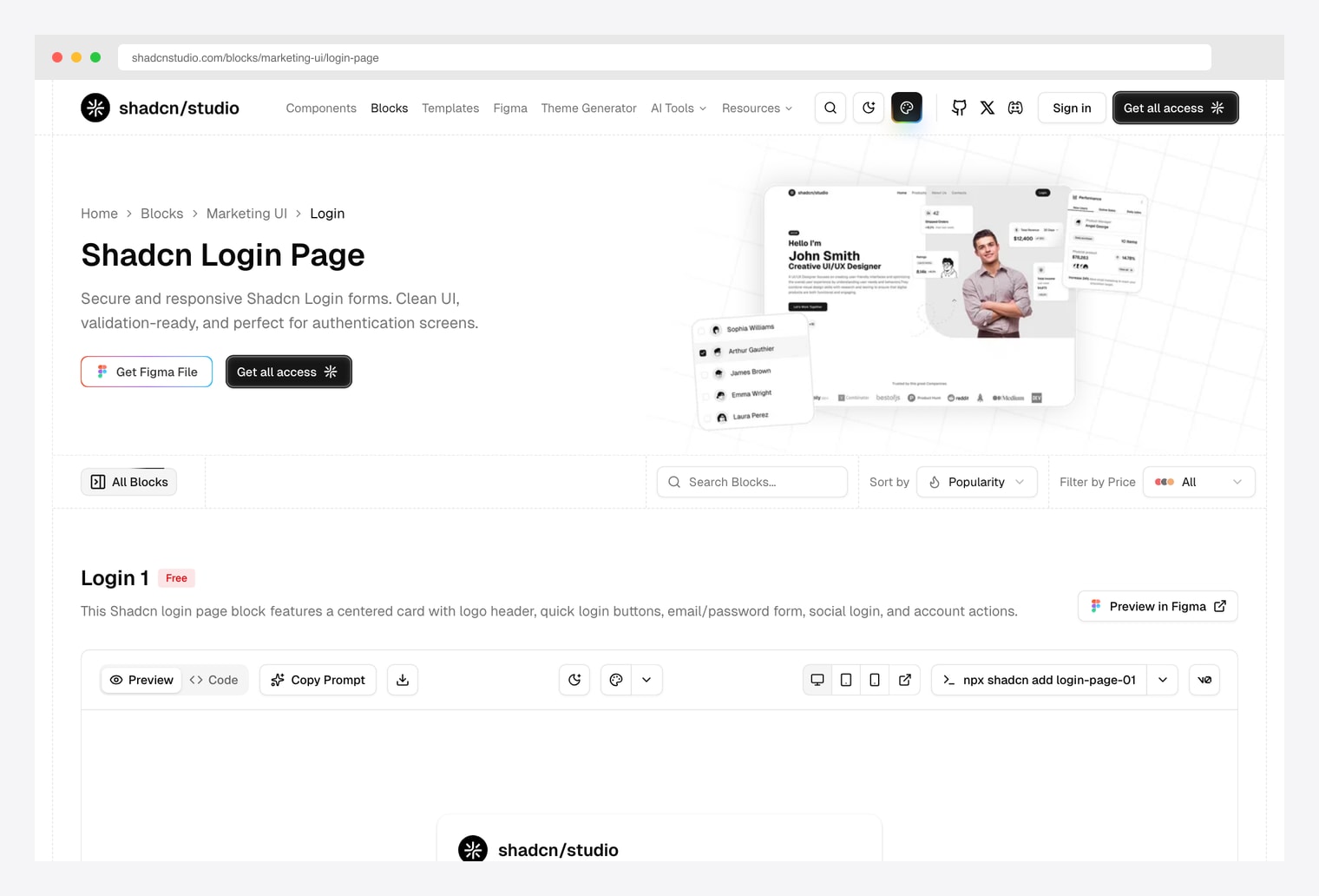 Shadcn Studio Login Page Block — secure responsive shadcn login