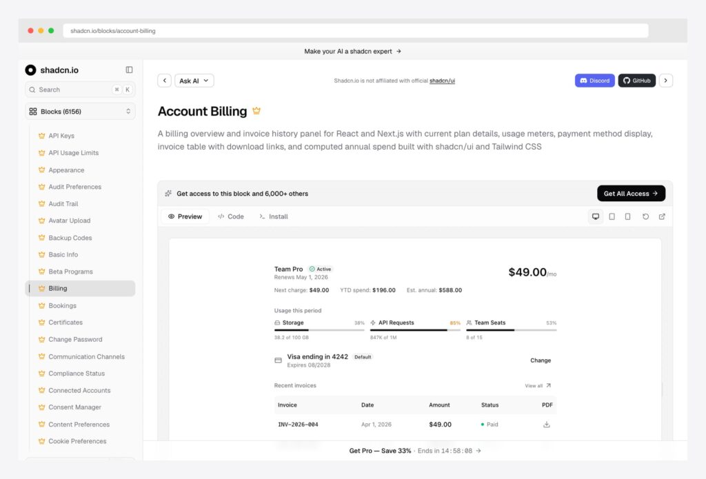 7 Best shadcn/ui Billing Templates 2026 - AdminLTE.IO