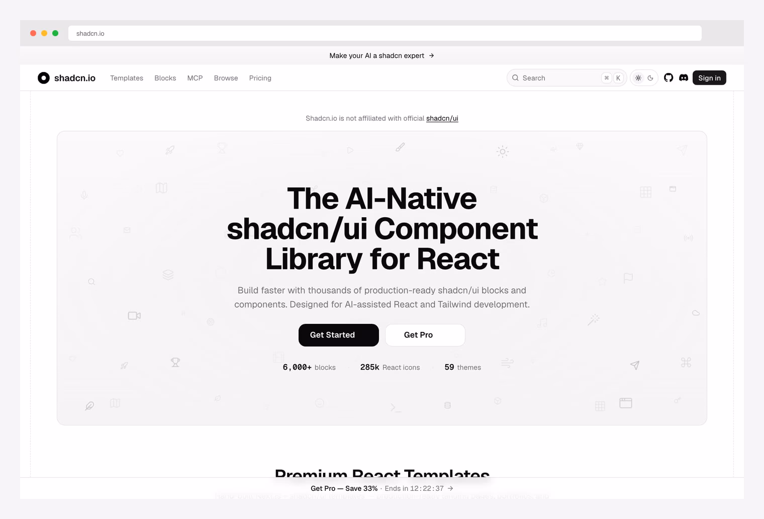 shadcn.io — AI-native shadcn/ui component library with 6,000+ blocks