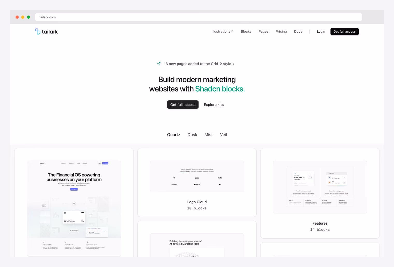Tailark — 300+ marketing-focused shadcn/ui blocks and pages