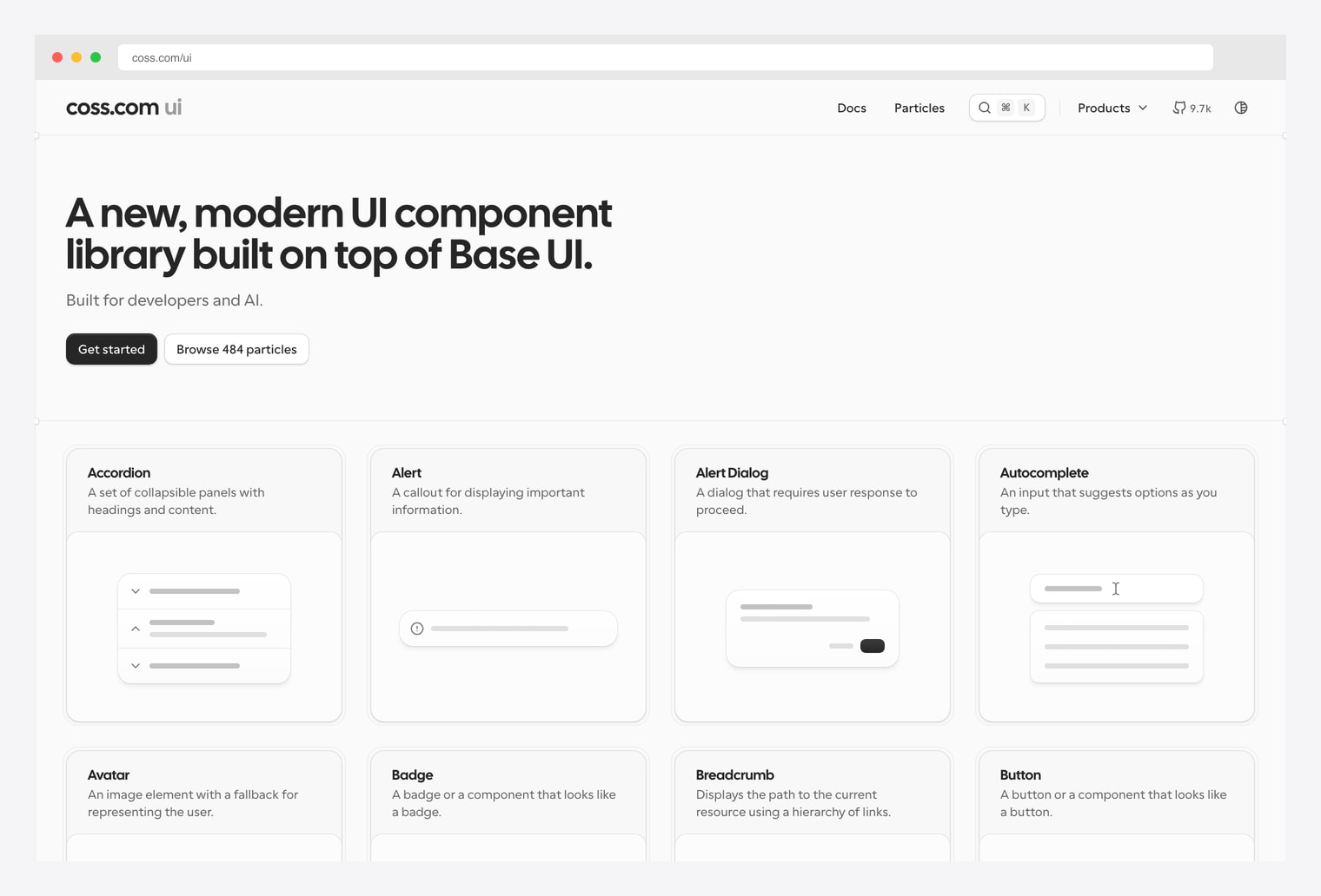 Origin UI (now COSS) — modern UI component library compatible with shadcn projects