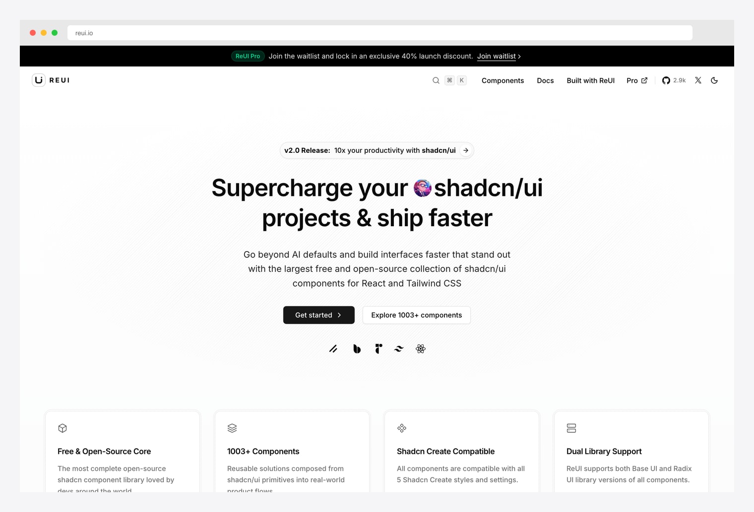 ReUI — 1003+ shadcn/ui components with Base UI and Radix dual support