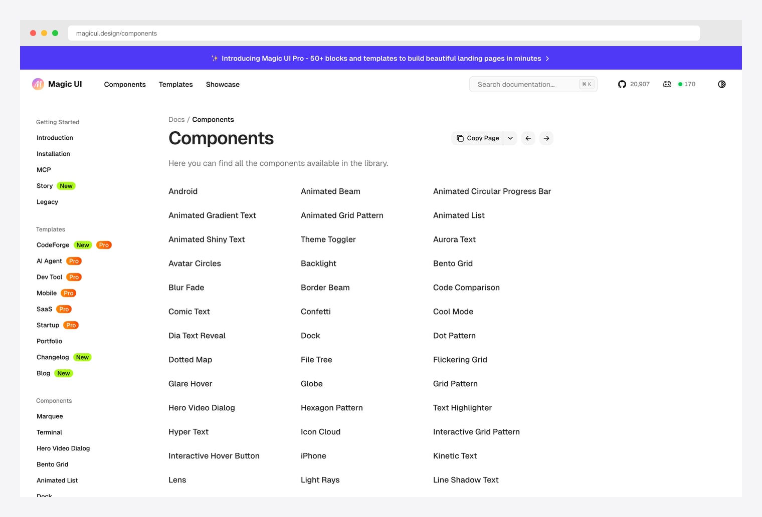 Magic UI — React component library with animated UI primitives that complement shadcn charts (Animated List, Animated Beam, Animated Gradient Text, Bento Grid, Border Beam) for richer dashboard surfaces around your chart components