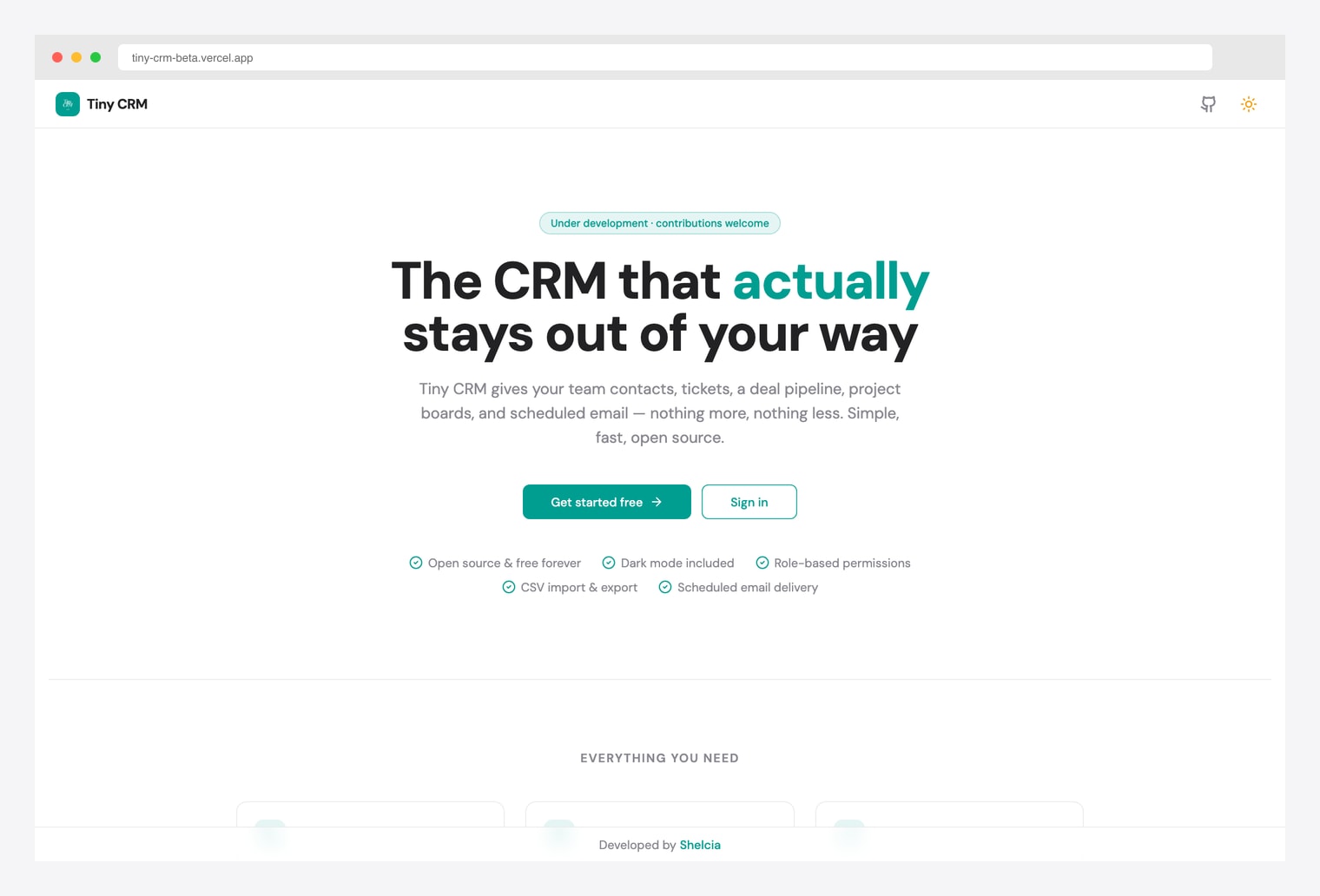 Tiny CRM — open-source shadcn/ui CRM with Kanban pipeline and contacts