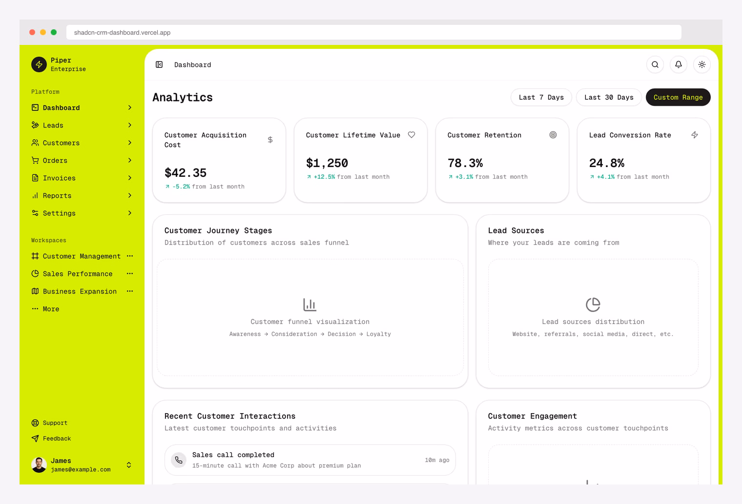 shadcn-crm-dashboard by KaraBharat — Next.js + shadcn/ui CRM dashboard UI