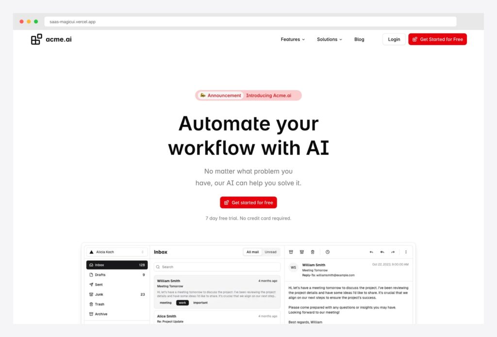 Magic UI Pro SaaS landing page template — automate workflow with AI