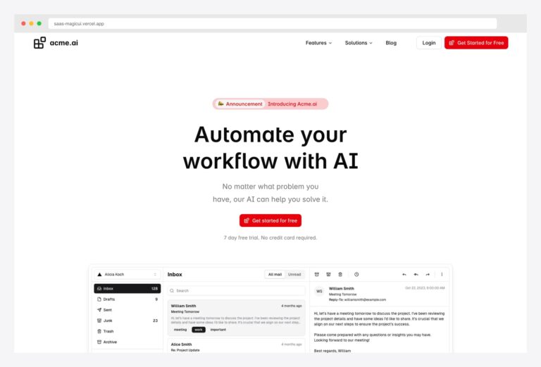 Magic UI Pro SaaS landing page template — automate workflow with AI