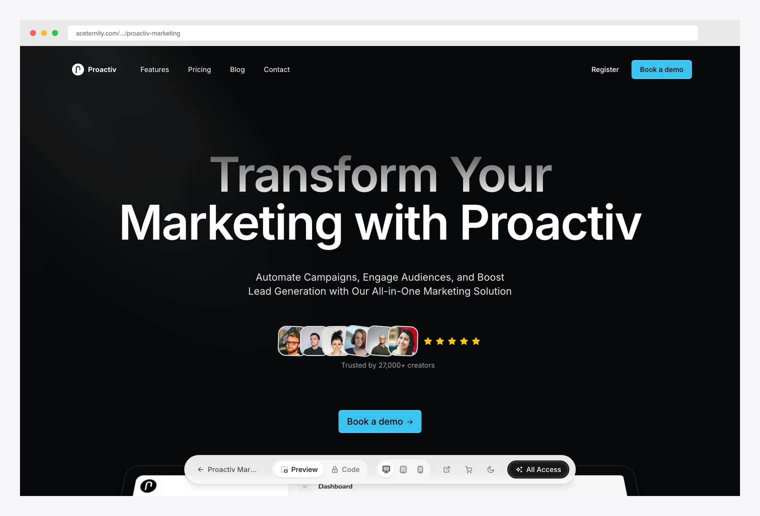 Aceternity Proactiv Marketing template — dark-themed marketing landing