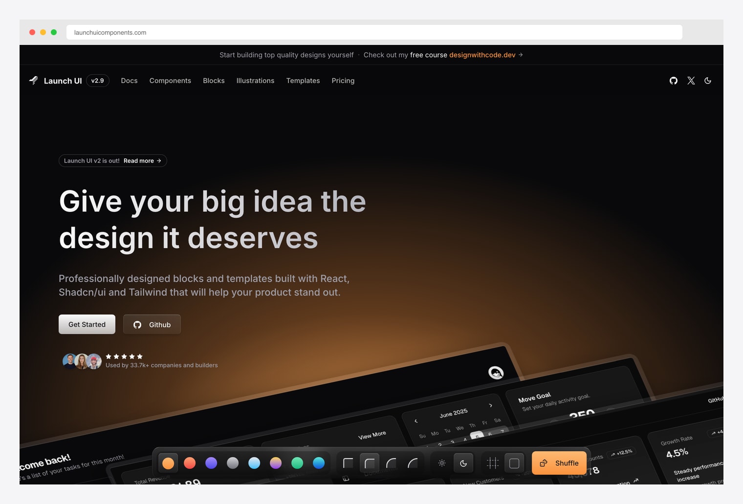 Launch UI — open-source shadcn/ui landing page kit, MIT-licensed