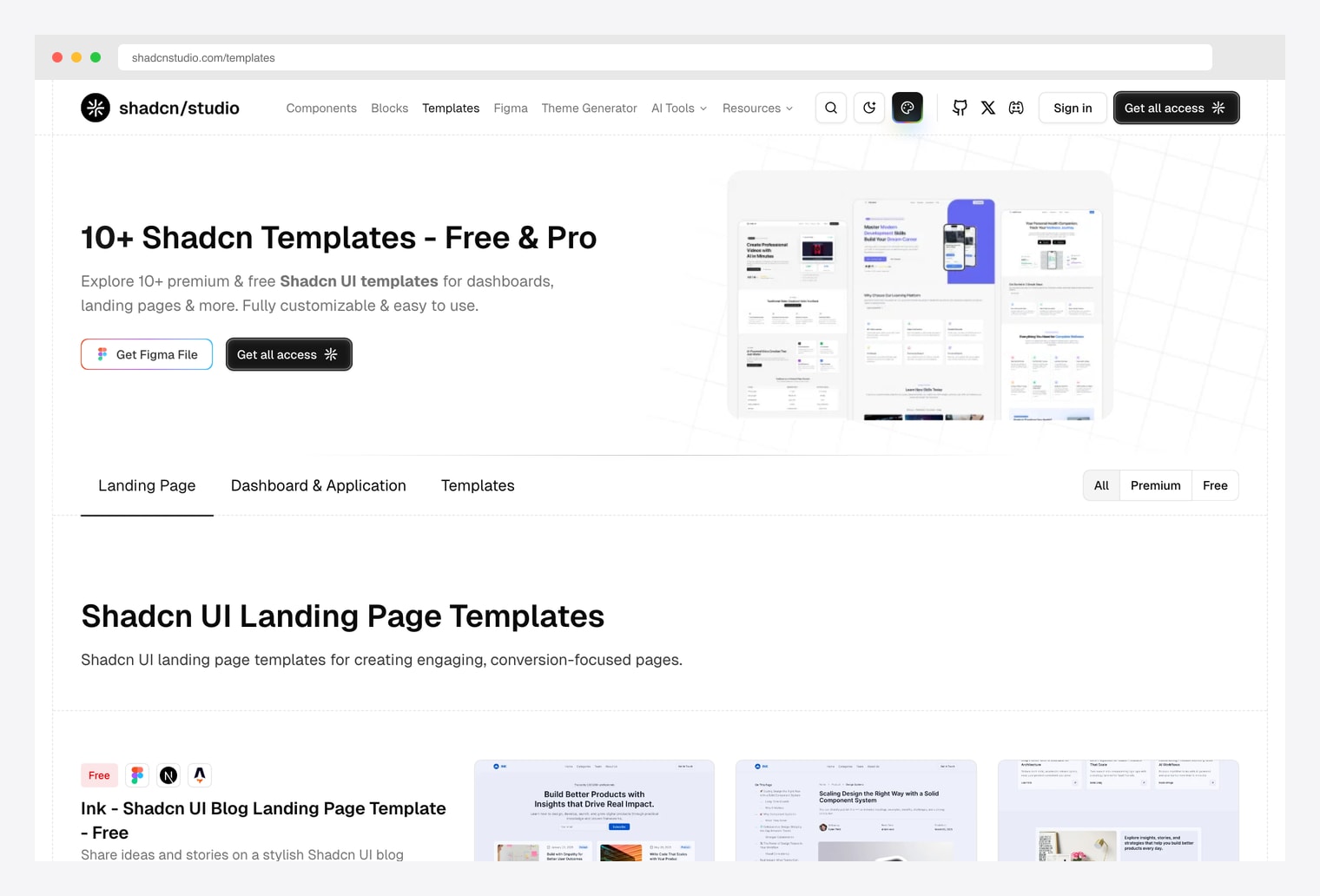 Shadcn Studio Templates — 10+ shadcn/ui templates free and pro