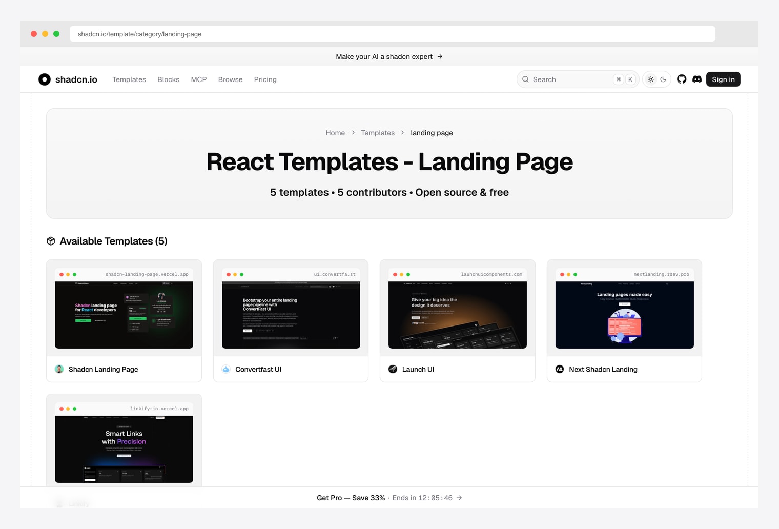 shadcn.io Landing-Page Templates — 5+ open-source community shadcn landing pages