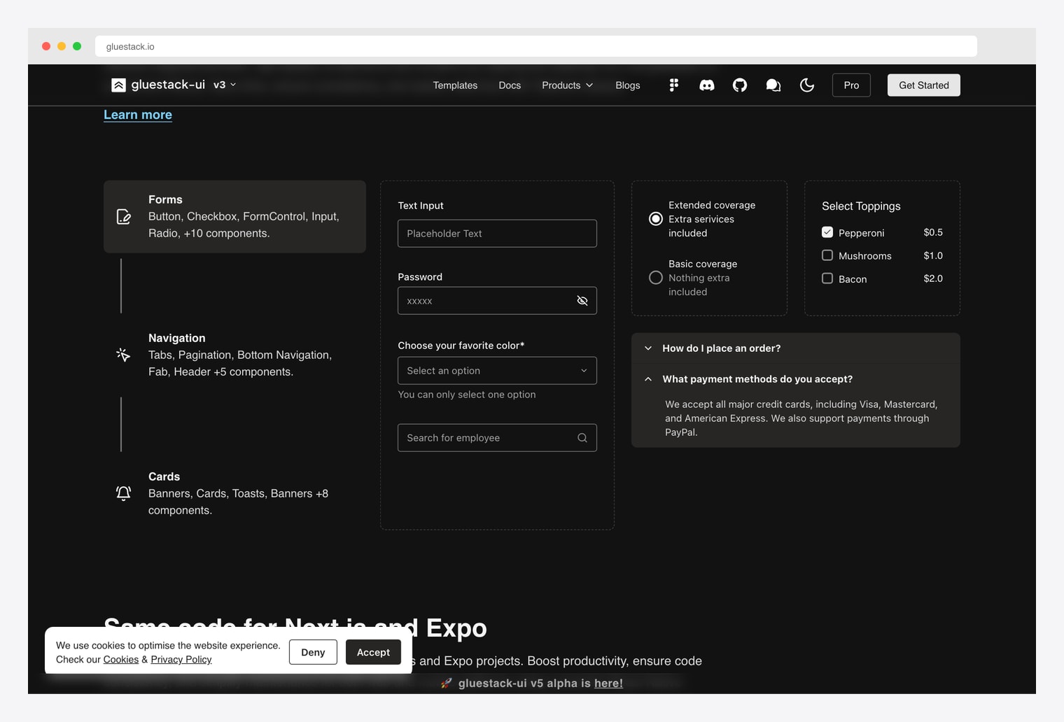 gluestack — universal React and React Native UI component library for web and mobile app development with copy-paste shadcn-inspired component philosophy, NativeWind styling, and shared component code between web and native targets