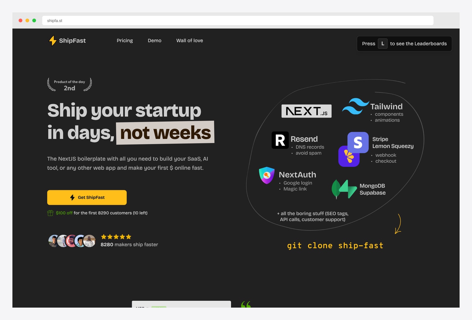 ShipFast — Next.js SaaS Boilerplate