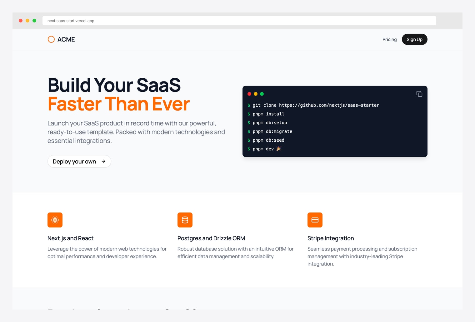 Next.js SaaS Starter — official template with shadcn/ui