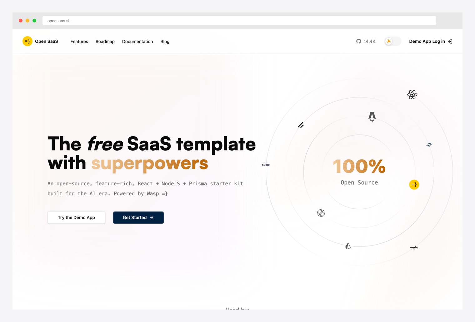 Open SaaS — free open-source SaaS boilerplate with shadcn/ui
