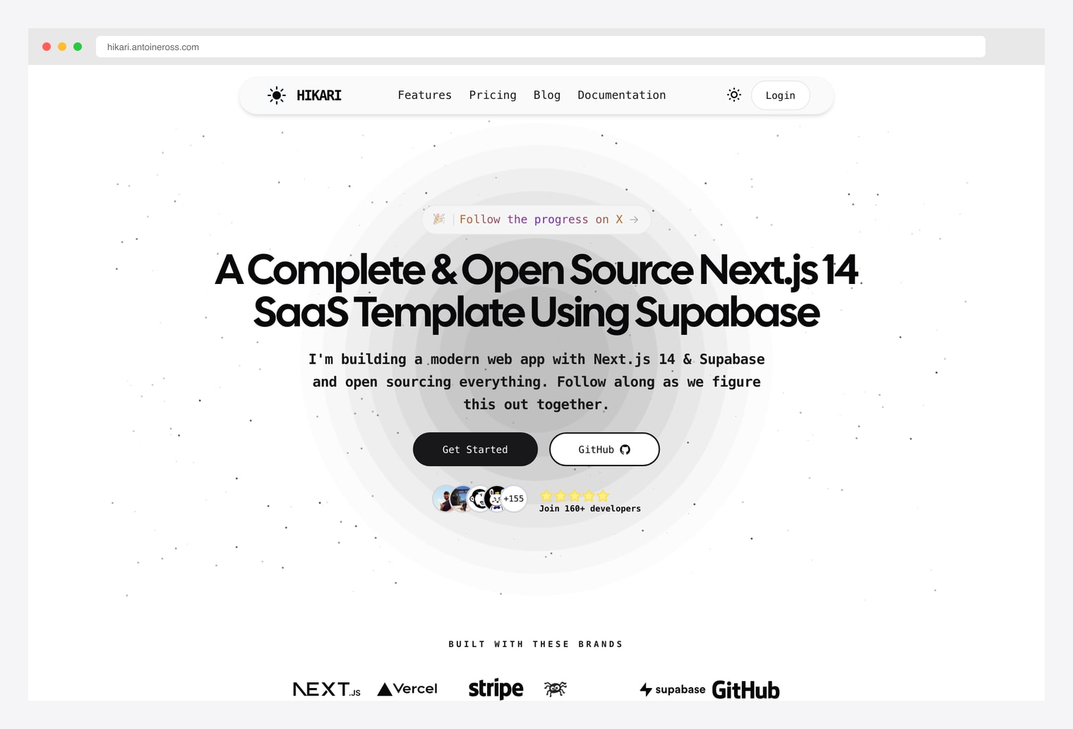 Hikari — open-source Next.js SaaS template with shadcn/ui