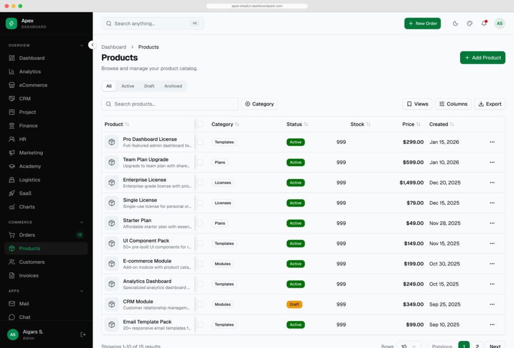 10 Best shadcn/ui Data Table Templates 2026 - AdminLTE.IO