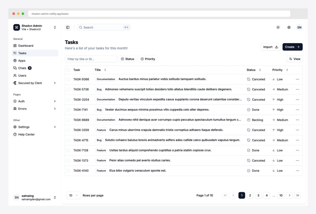 10 Best shadcn/ui Data Table Templates 2026 - AdminLTE.IO