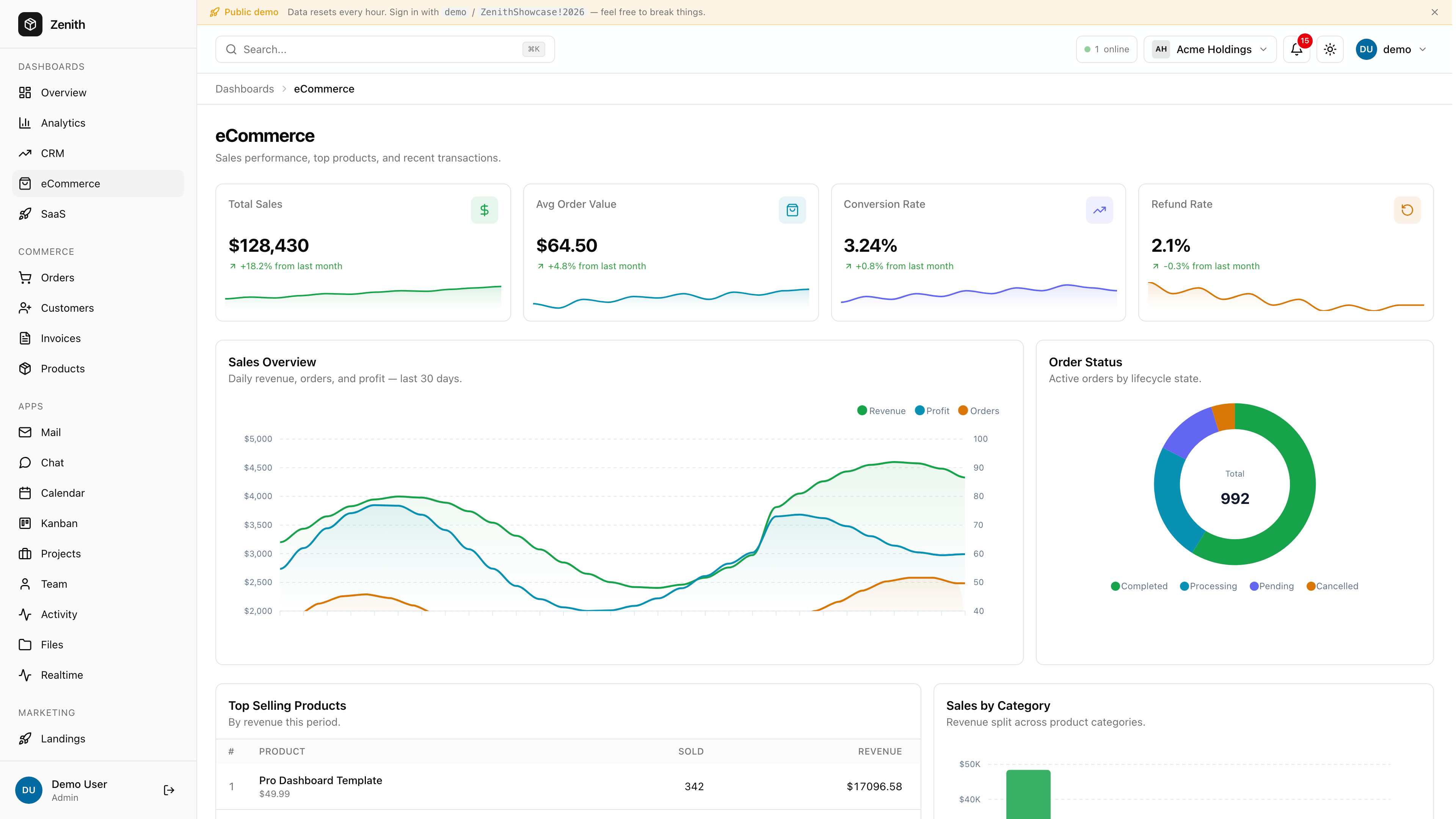 Zenith Dashboard Django Edition - server-rendered AdminLTE alternative for Python teams with Tailwind v4, HTMX, and multi-tenant SaaS organizations