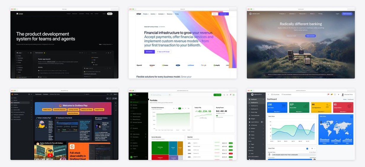The best admin dashboard design — collage of six template screenshots