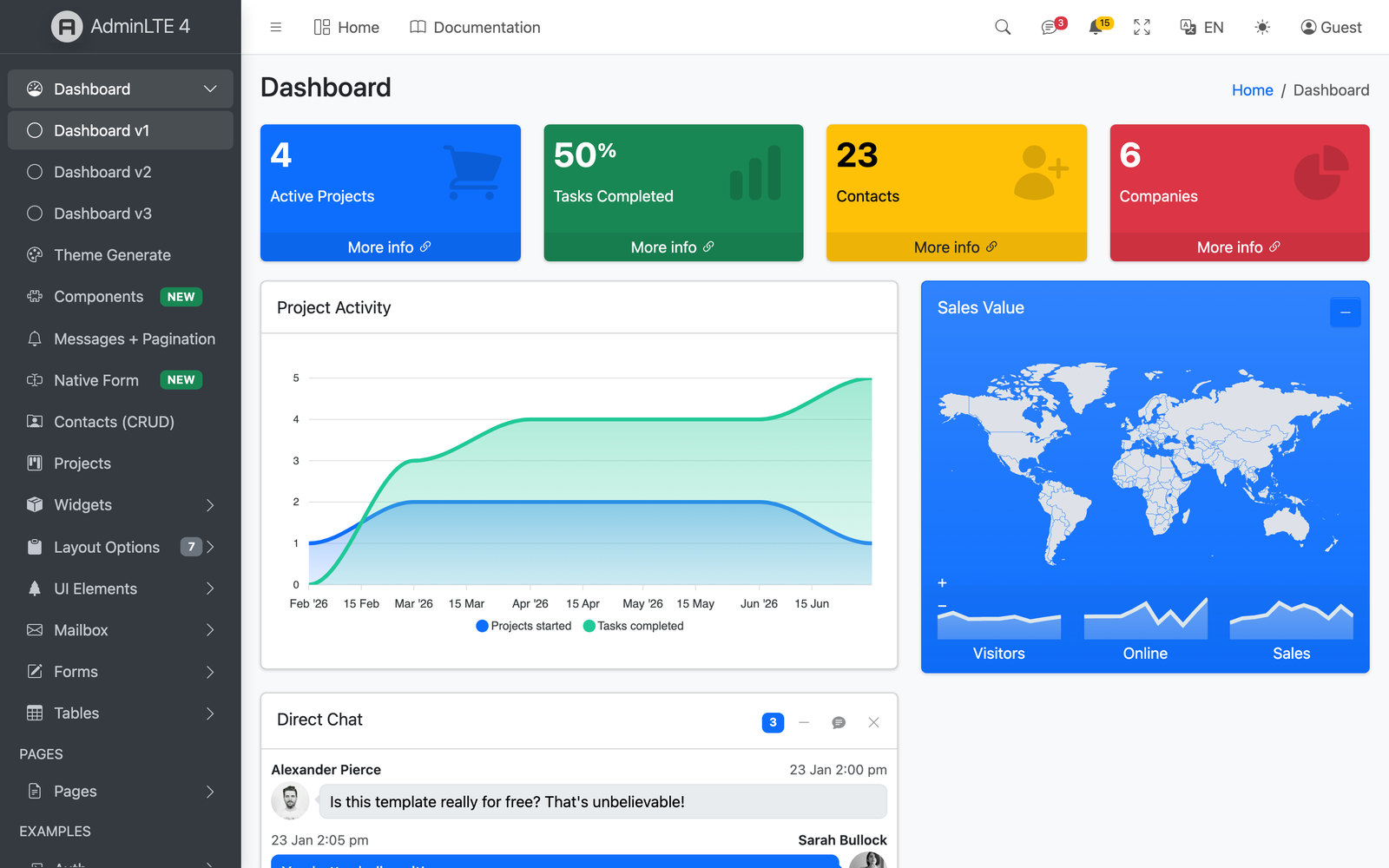 Official AdminLTE 4 for Django — free admin dashboard theming django.contrib.admin with a config-driven sidebar and CRUD