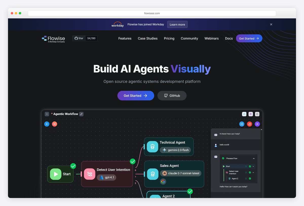 Flowise visual AI agent builder dashboard