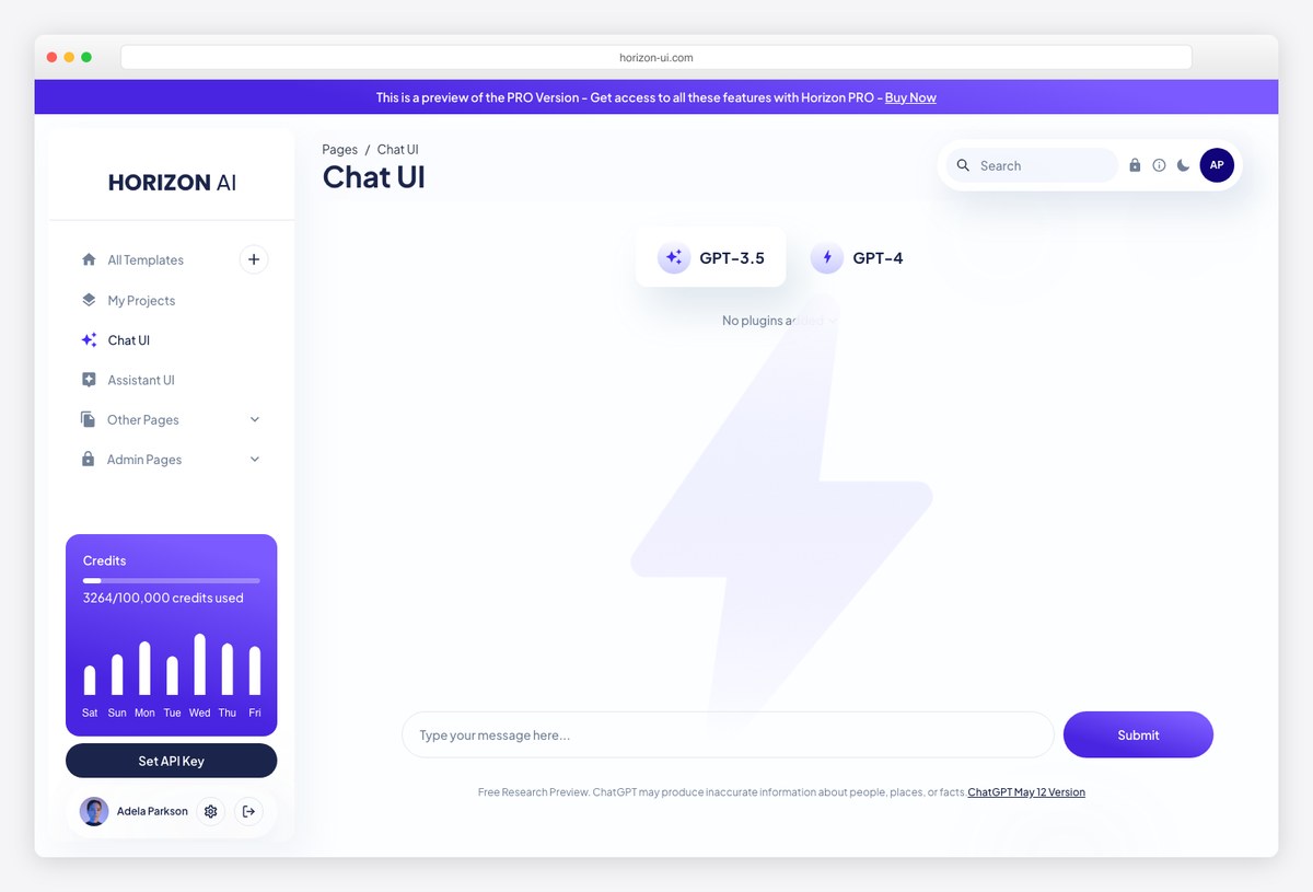 Horizon AI template ChatGPT admin dashboard