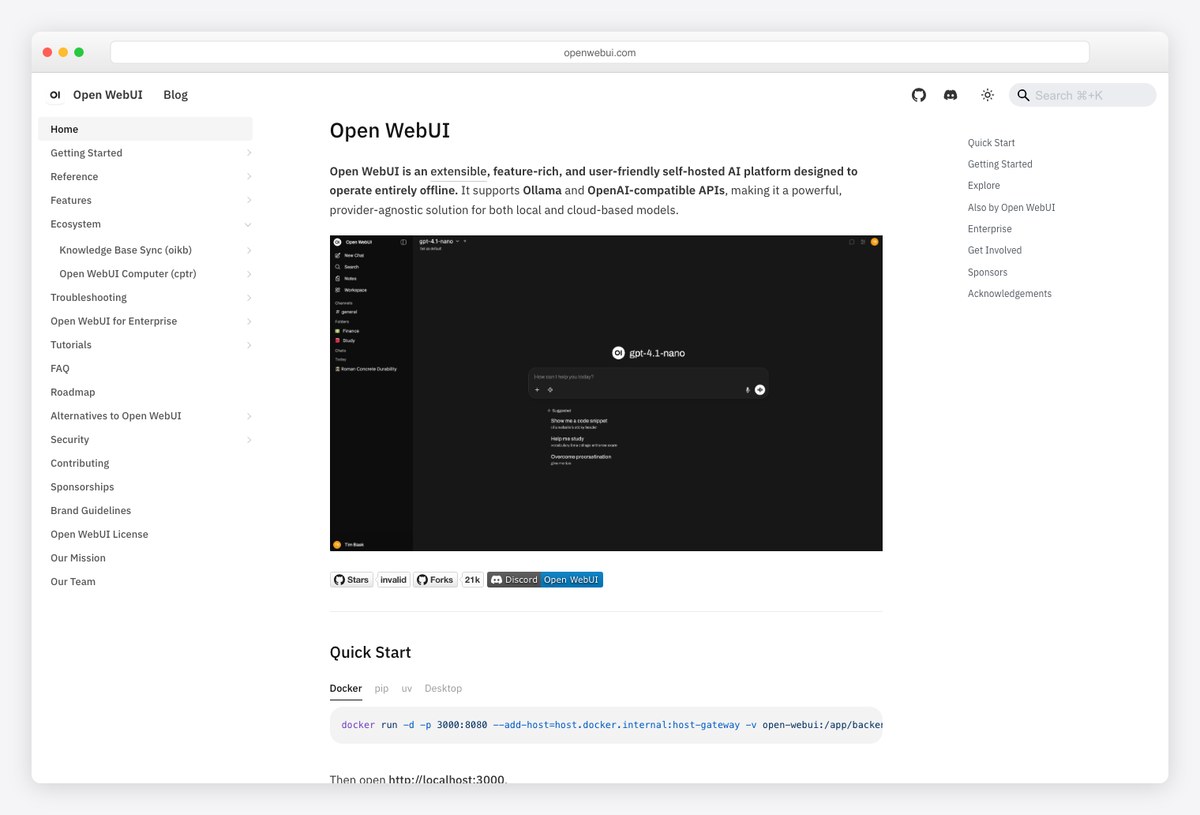 Open WebUI self-hosted AI interface dashboard