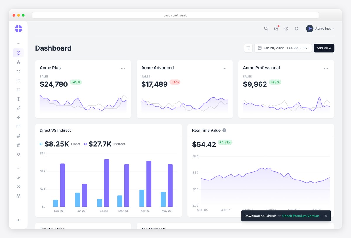 Mosaic by Cruip admin dashboard template with Tailwind CSS and Alpine.js HTML version